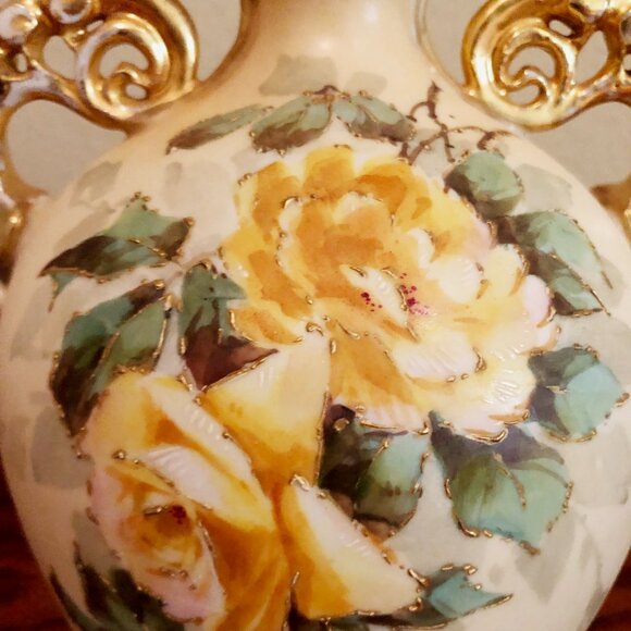 Antique Turn Teplitz RSTK Hand Painted Porcelain Vase With Gold Handles - Picture 5 of 11